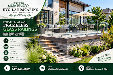 EVO Landscaping INC frameless glass railings promotion